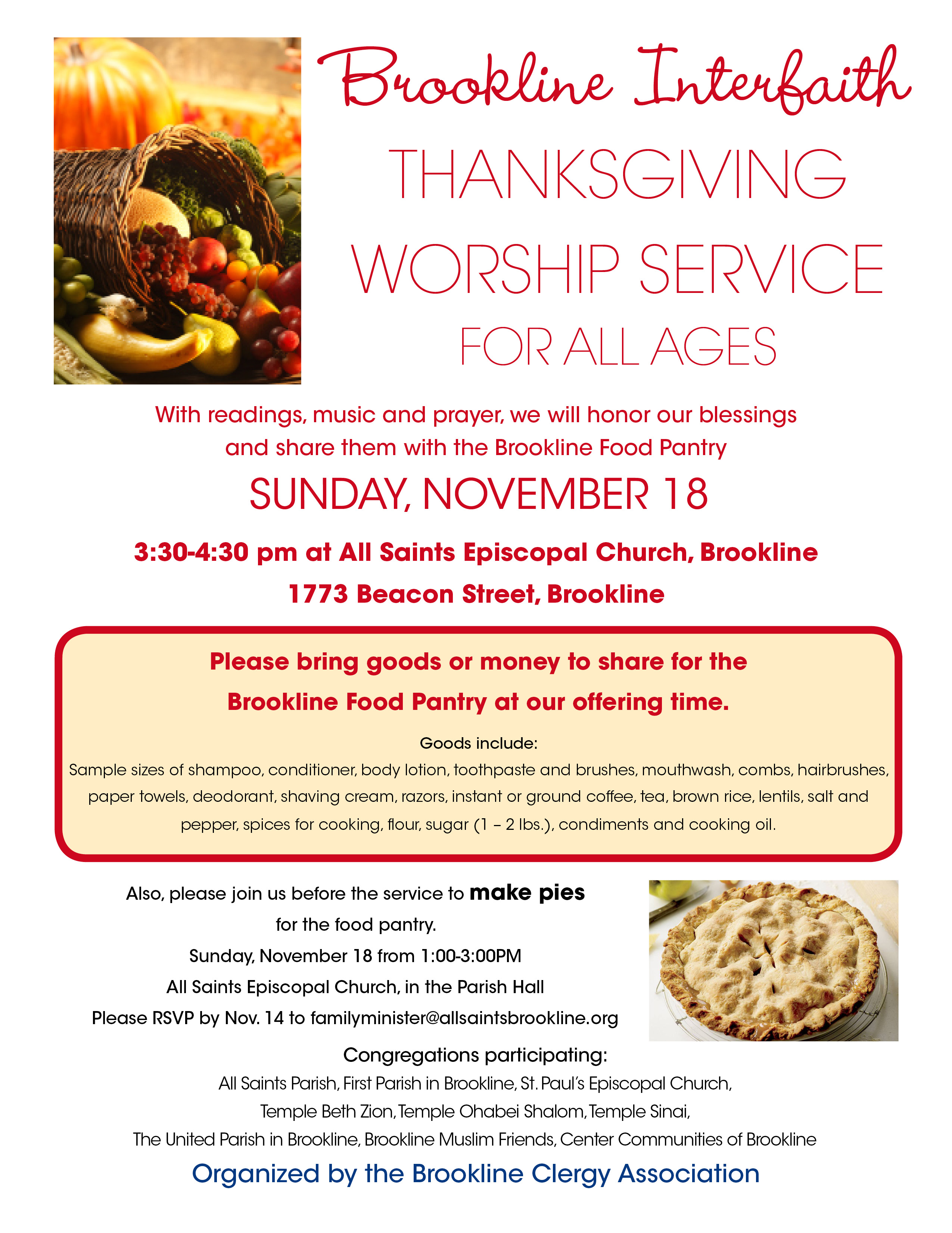 Brookline Interfaith Thanksgiving Worship United Parish Brookline